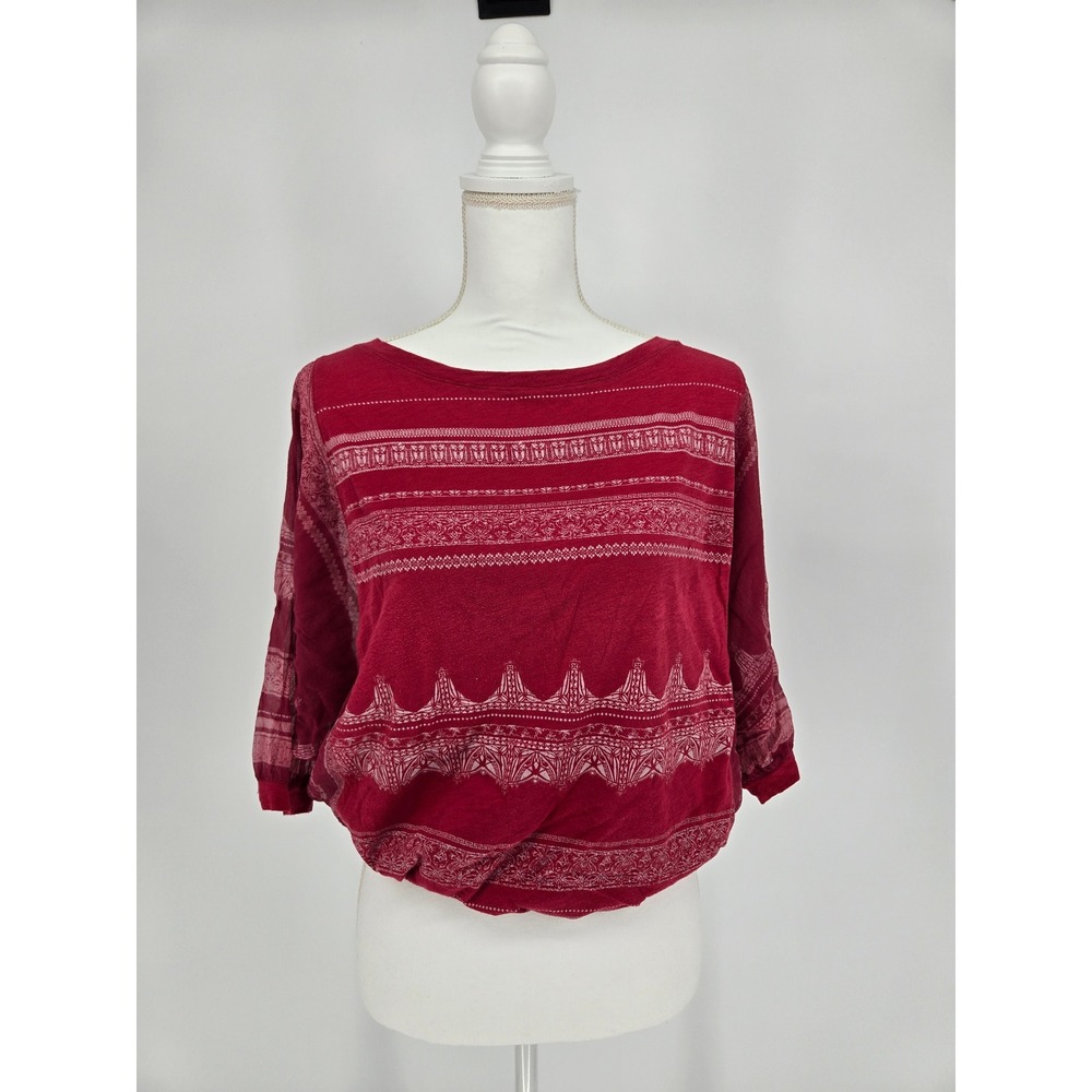 Language Womens Red Silk Blend Batwing Sleeve Printed Blouson Top Small 953-036
